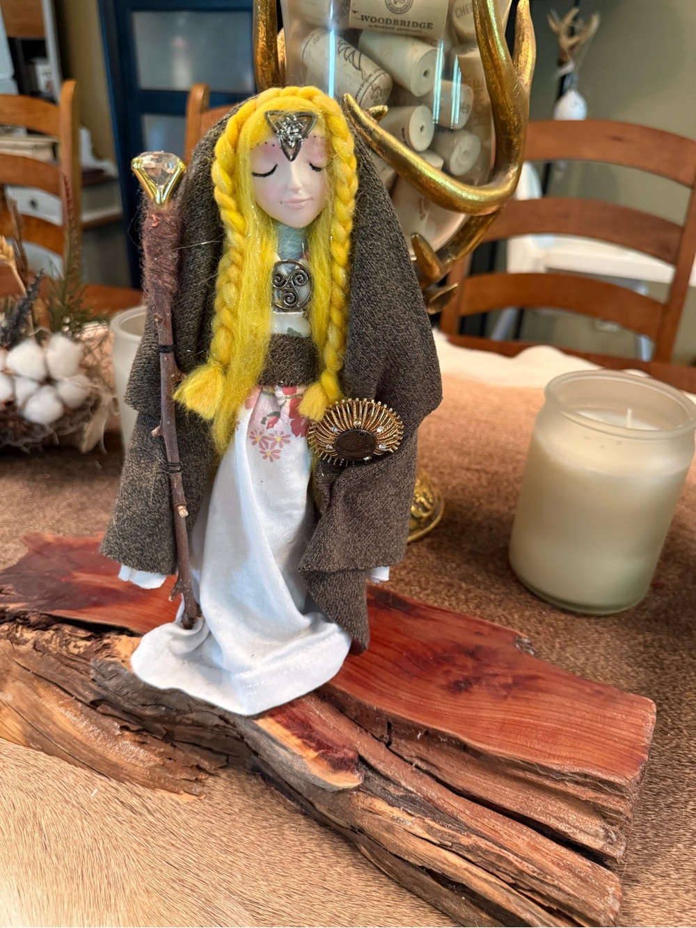 Handcrafted Blonde-Haired Fairy Doll with Staff and Cloak